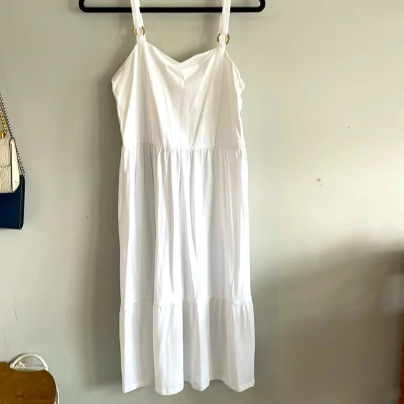 MICHAEL Michael Kors | Dresses | Michael Kors White Midi Dress With Gold  Hardware | Poshmark